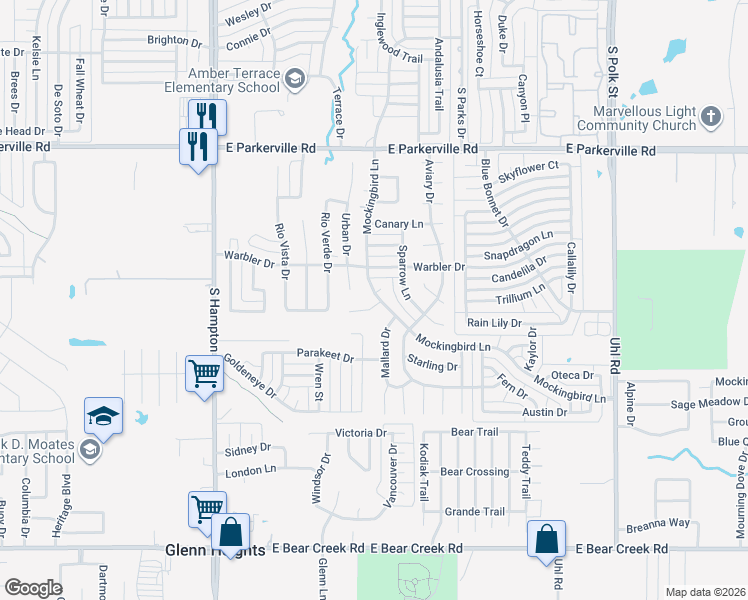 map of restaurants, bars, coffee shops, grocery stores, and more near 429 Partridge Circle in DeSoto