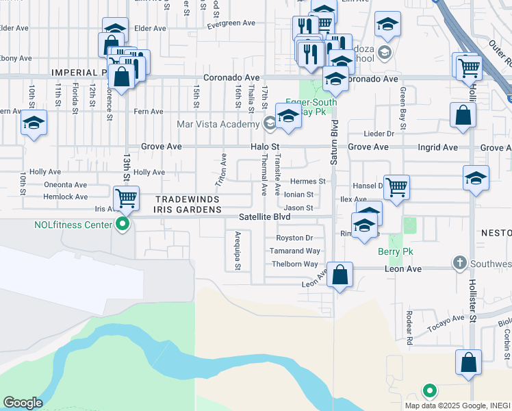 map of restaurants, bars, coffee shops, grocery stores, and more near 1482 Thermal Avenue in San Diego