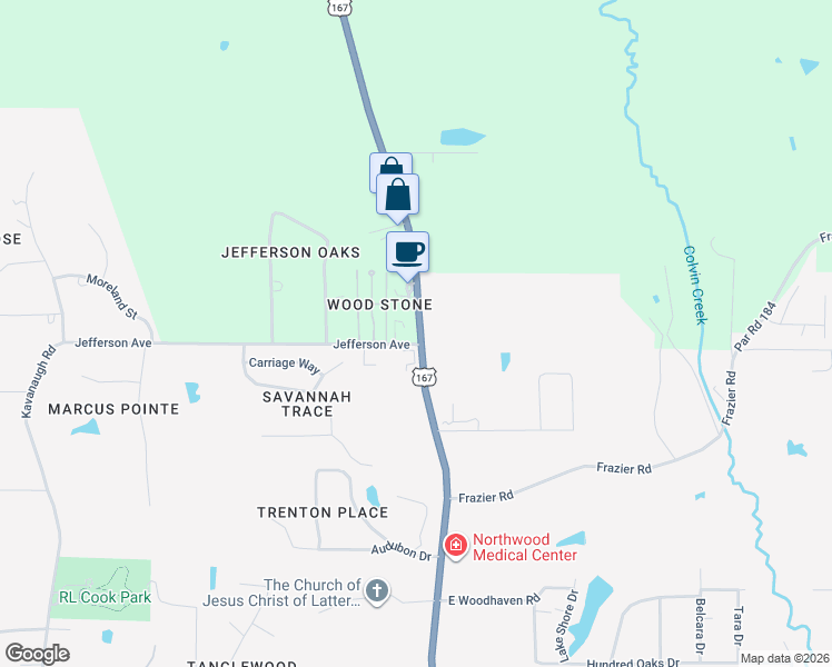 map of restaurants, bars, coffee shops, grocery stores, and more near 5999 Louisiana 146 in Ruston