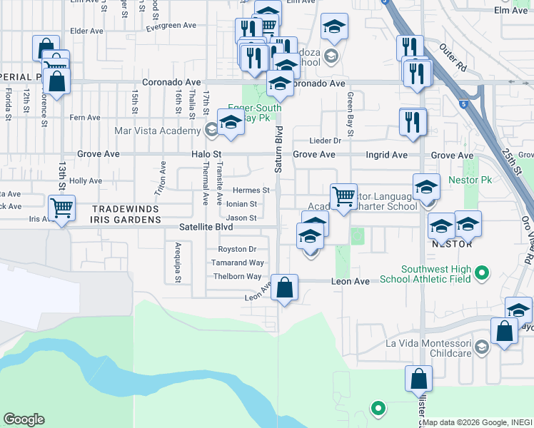 map of restaurants, bars, coffee shops, grocery stores, and more near 1477 Signal Avenue in San Diego