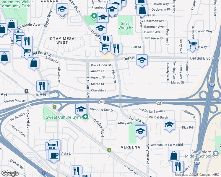 map of restaurants, bars, coffee shops, grocery stores, and more near 3774 Clavelita Street in San Diego