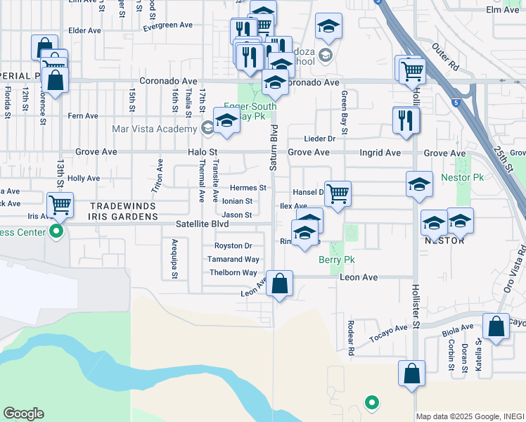 map of restaurants, bars, coffee shops, grocery stores, and more near 1477 Signal Avenue in San Diego