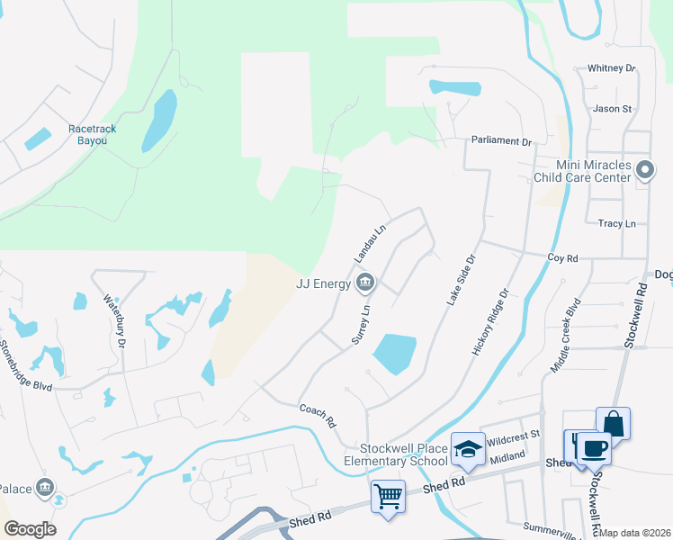 map of restaurants, bars, coffee shops, grocery stores, and more near 2203 Landau Lane in Bossier City