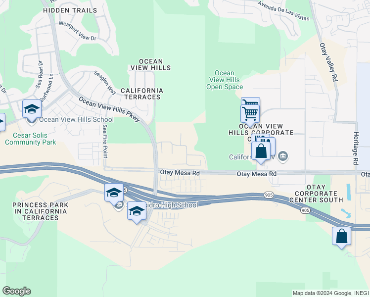 map of restaurants, bars, coffee shops, grocery stores, and more near 5550 Surfrider Way in San Diego