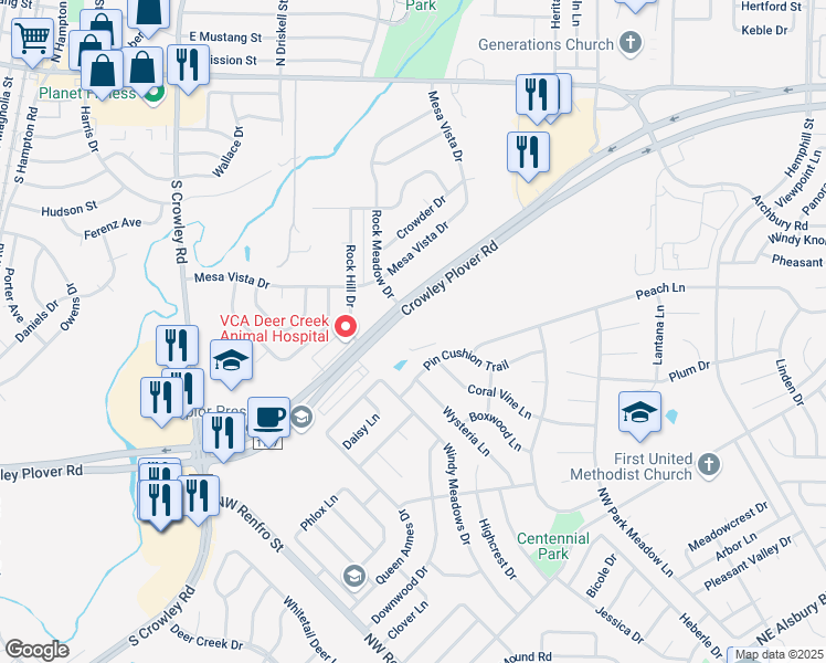 map of restaurants, bars, coffee shops, grocery stores, and more near 920 Farm to Market Road 1187 in Crowley