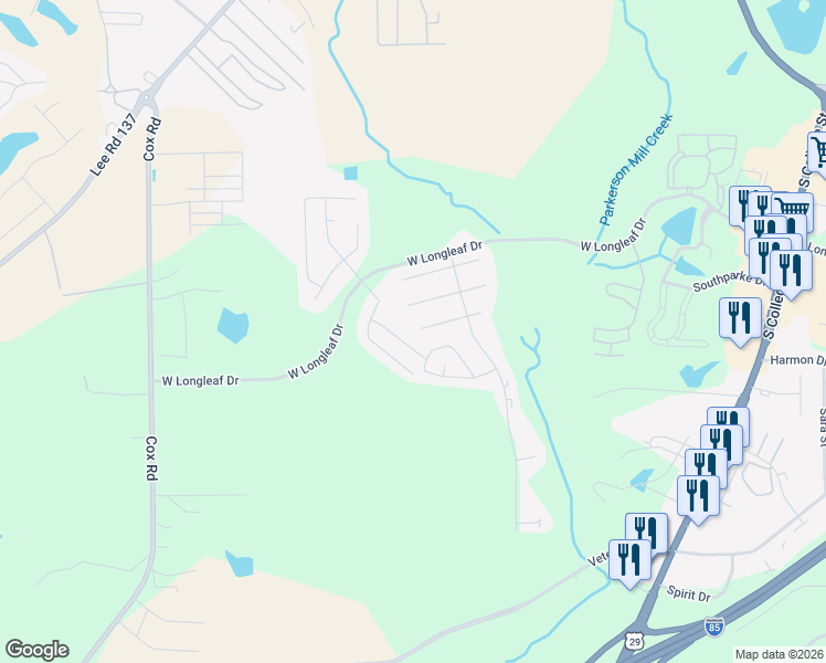 map of restaurants, bars, coffee shops, grocery stores, and more near 733 Meagan Lane in Auburn