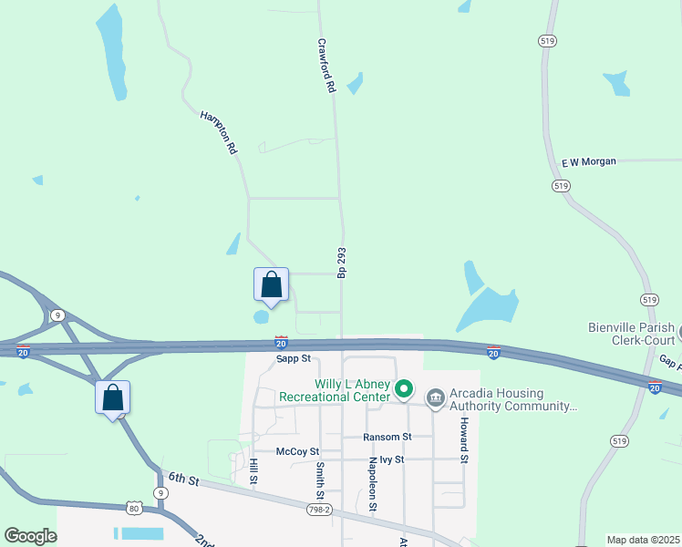 map of restaurants, bars, coffee shops, grocery stores, and more near Crawford Road in Arcadia