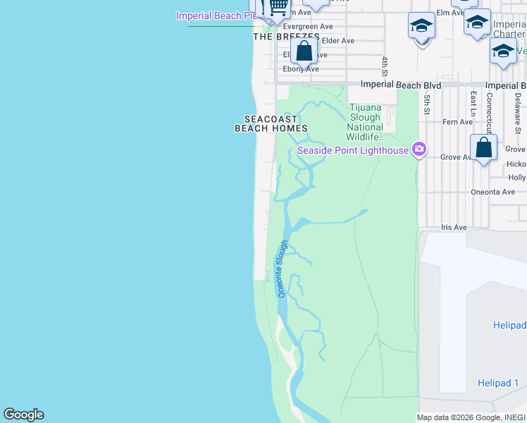 map of restaurants, bars, coffee shops, grocery stores, and more near 1460 Seacoast Drive in Imperial Beach