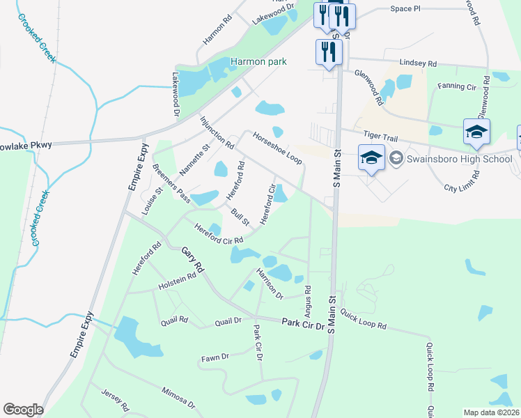 map of restaurants, bars, coffee shops, grocery stores, and more near 251-257 Hereford Circle in Swainsboro