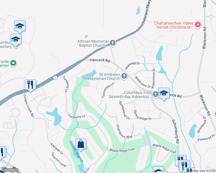 map of restaurants, bars, coffee shops, grocery stores, and more near 4545 Carnoustie Lane in Columbus