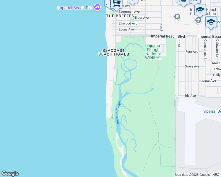 map of restaurants, bars, coffee shops, grocery stores, and more near 1460 Seacoast Drive in Imperial Beach