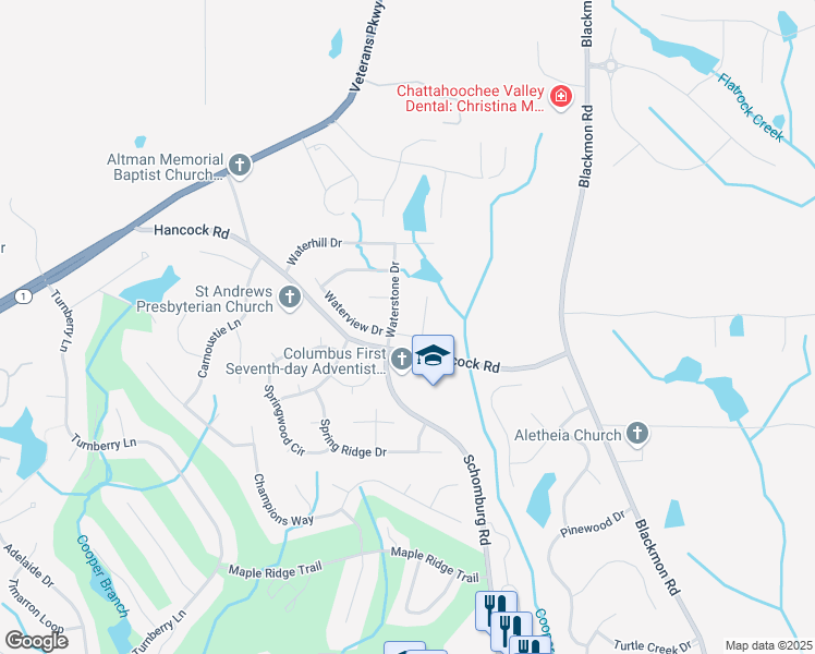 map of restaurants, bars, coffee shops, grocery stores, and more near 5007 Waterview Drive in Columbus