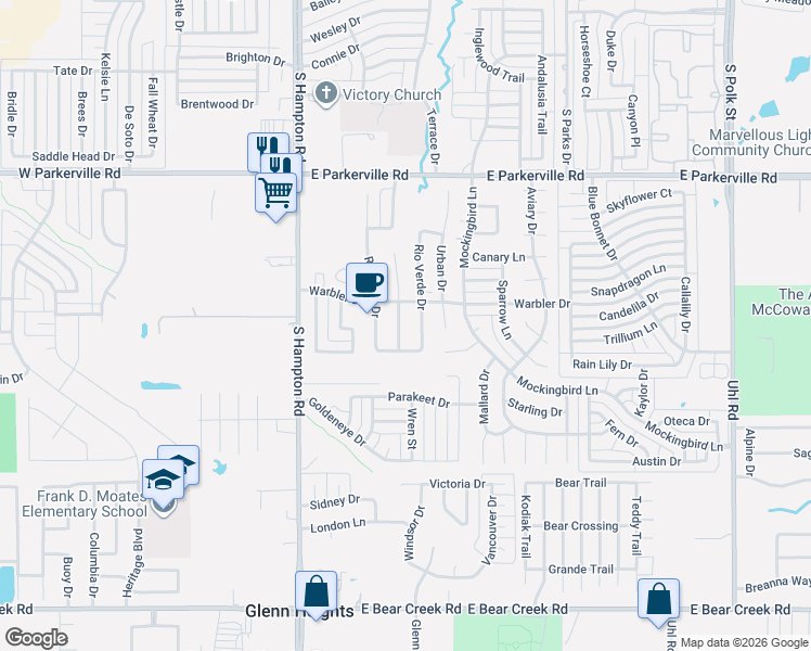 map of restaurants, bars, coffee shops, grocery stores, and more near 1228 Rio Verde Drive in DeSoto