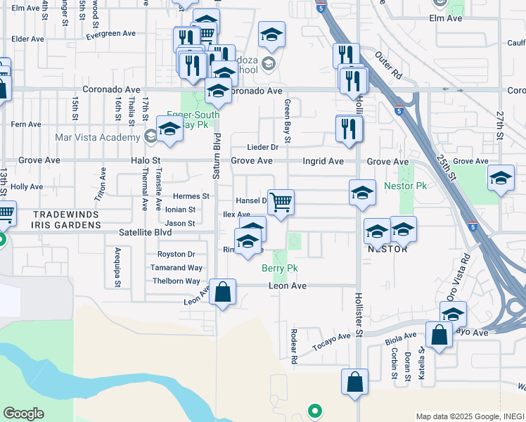 map of restaurants, bars, coffee shops, grocery stores, and more near 2045 Ilex Avenue in San Diego
