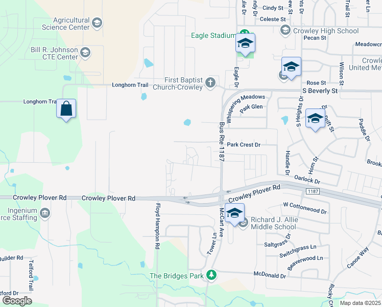 map of restaurants, bars, coffee shops, grocery stores, and more near 1700 Kiowa Lance Street in Crowley