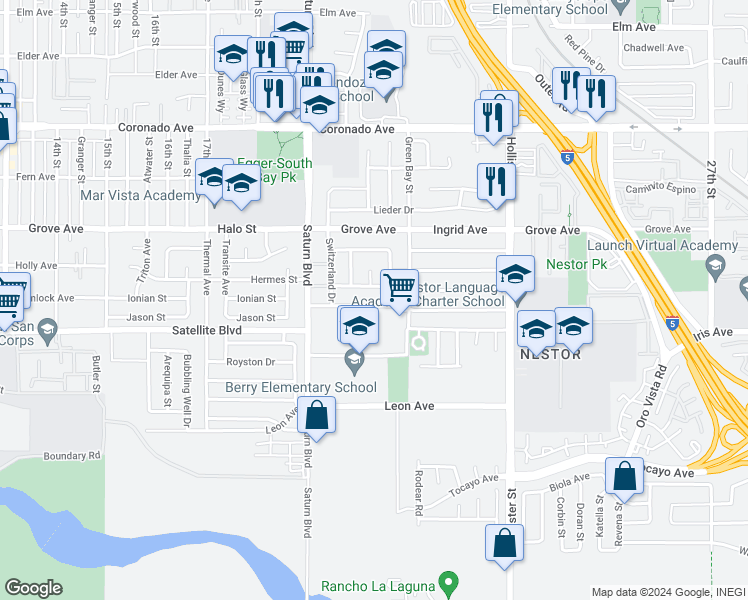 map of restaurants, bars, coffee shops, grocery stores, and more near 2042 Ilex Avenue in San Diego