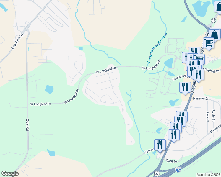 map of restaurants, bars, coffee shops, grocery stores, and more near 702 Meagan Lane in Auburn