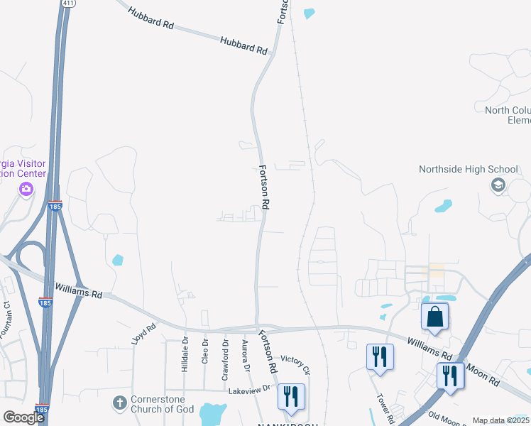 map of restaurants, bars, coffee shops, grocery stores, and more near Fortson Road in Columbus