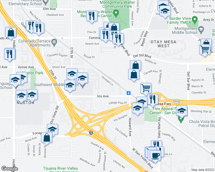 map of restaurants, bars, coffee shops, grocery stores, and more near 2950 Iris Avenue in San Diego