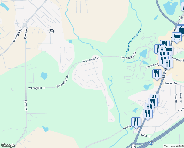 map of restaurants, bars, coffee shops, grocery stores, and more near 702 Meagan Lane in Auburn