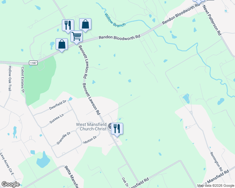 map of restaurants, bars, coffee shops, grocery stores, and more near 7245 Bennett Lawson Road in Mansfield