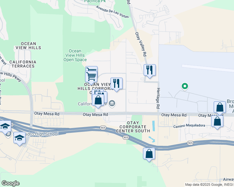 map of restaurants, bars, coffee shops, grocery stores, and more near 6151 Progressive Avenue in San Diego