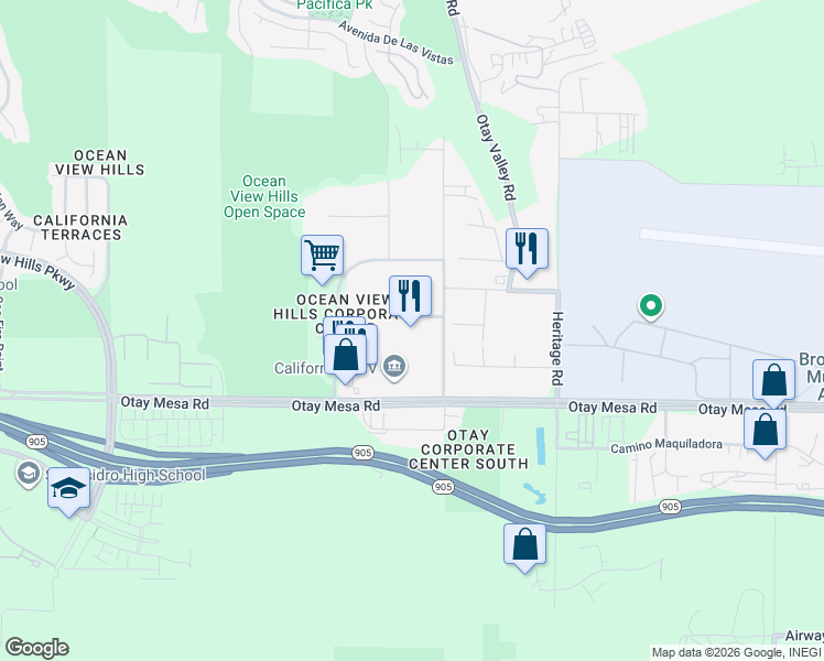 map of restaurants, bars, coffee shops, grocery stores, and more near 6151 Progressive Avenue in San Diego