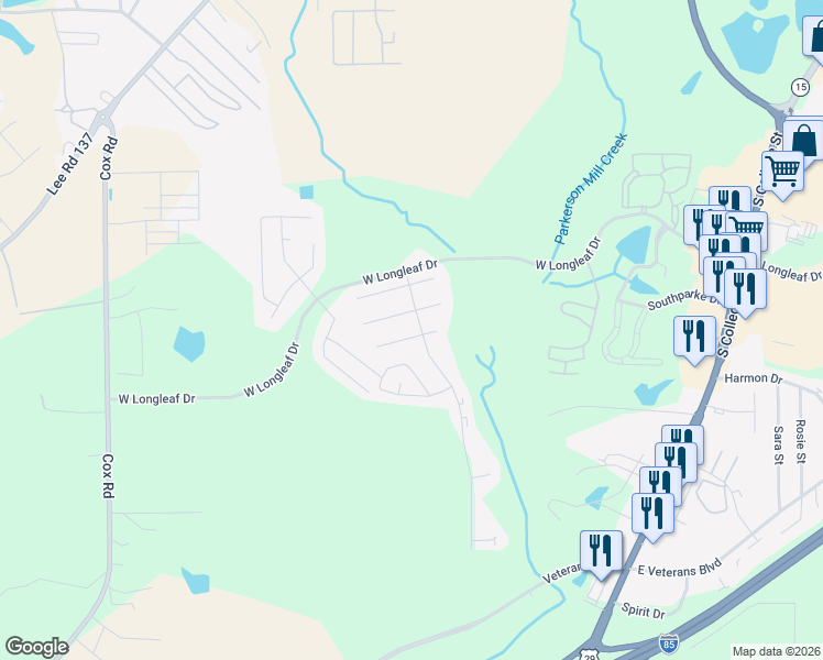 map of restaurants, bars, coffee shops, grocery stores, and more near 704 Meagan Lane in Auburn