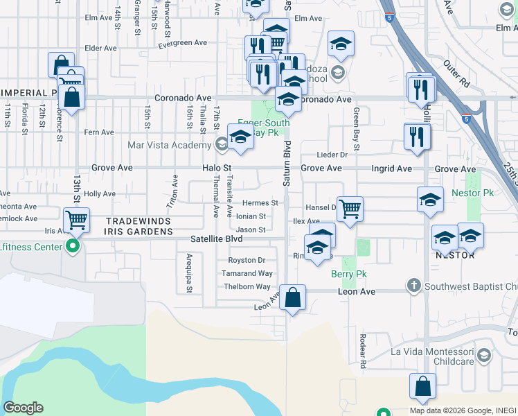 map of restaurants, bars, coffee shops, grocery stores, and more near 1821 Hermes Street in San Diego