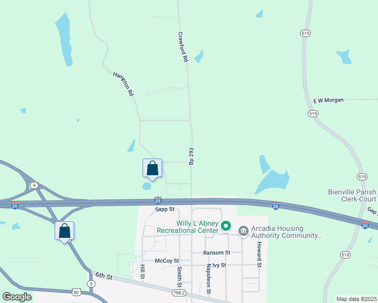 map of restaurants, bars, coffee shops, grocery stores, and more near Crawford Road in Arcadia