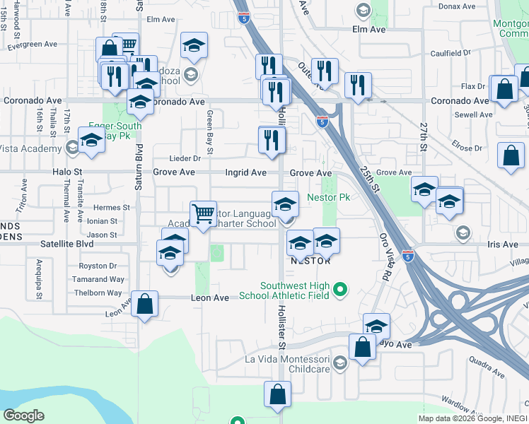 map of restaurants, bars, coffee shops, grocery stores, and more near 2231 Judith Avenue in San Diego