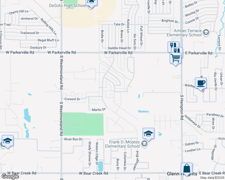 map of restaurants, bars, coffee shops, grocery stores, and more near 1105 Canterbury Trail in DeSoto