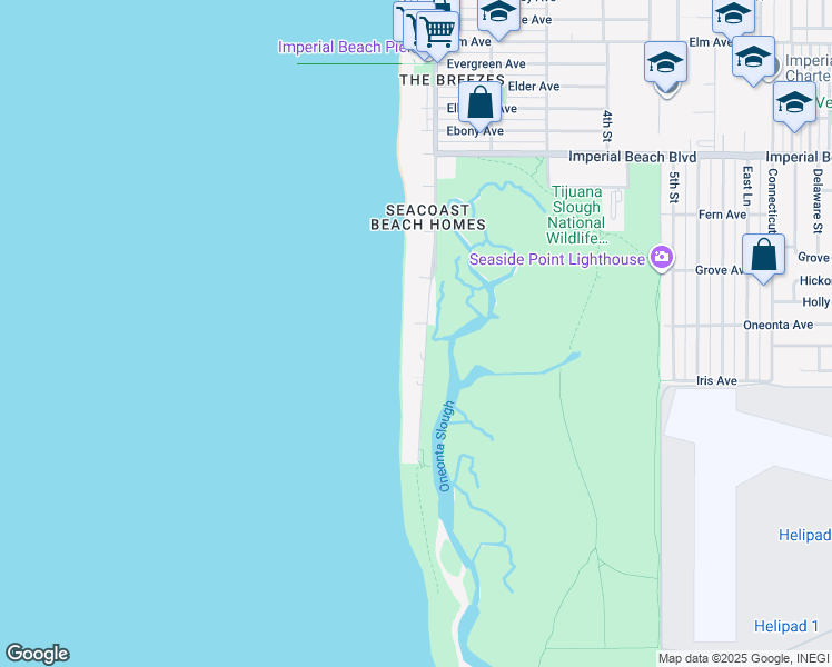map of restaurants, bars, coffee shops, grocery stores, and more near 1434 Seacoast Drive in Imperial Beach