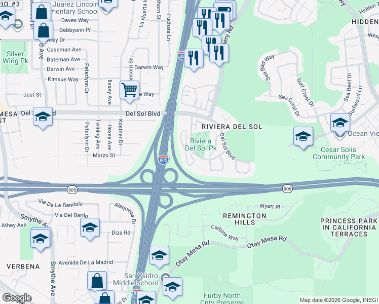 map of restaurants, bars, coffee shops, grocery stores, and more near 4477 Avenida Aquila in San Diego