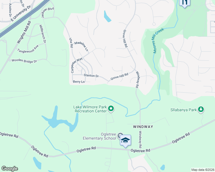 map of restaurants, bars, coffee shops, grocery stores, and more near Grove Hill Road in Auburn