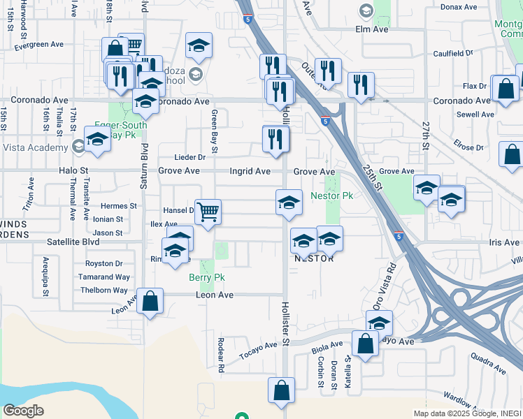 map of restaurants, bars, coffee shops, grocery stores, and more near 2231 Judith Avenue in San Diego
