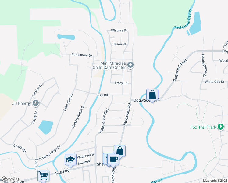 map of restaurants, bars, coffee shops, grocery stores, and more near 6005 Coy Road in Bossier City