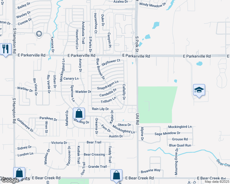map of restaurants, bars, coffee shops, grocery stores, and more near 700 Candelila Drive in DeSoto