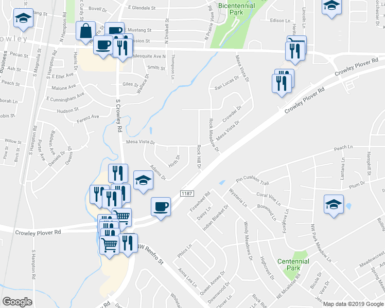 map of restaurants, bars, coffee shops, grocery stores, and more near 258 Adams Drive in Crowley