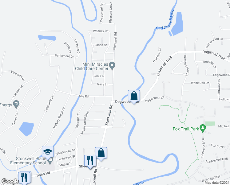 map of restaurants, bars, coffee shops, grocery stores, and more near 2306 Stockwell Road in Bossier City