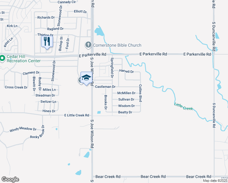 map of restaurants, bars, coffee shops, grocery stores, and more near 1200 McMillen Drive in Cedar Hill
