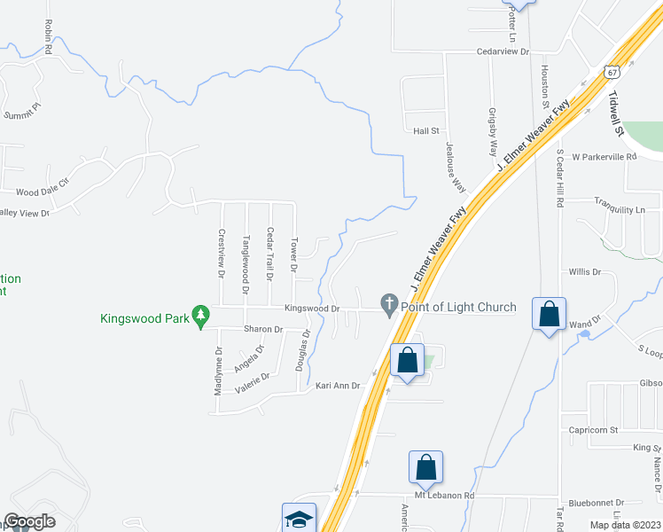 map of restaurants, bars, coffee shops, grocery stores, and more near 1018 Randy Road in Cedar Hill