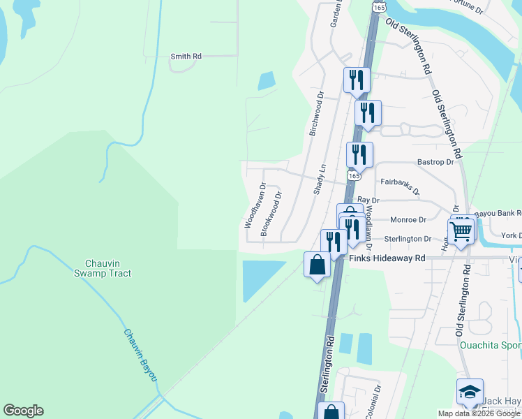 map of restaurants, bars, coffee shops, grocery stores, and more near 521 Woodhaven Dr in Monroe