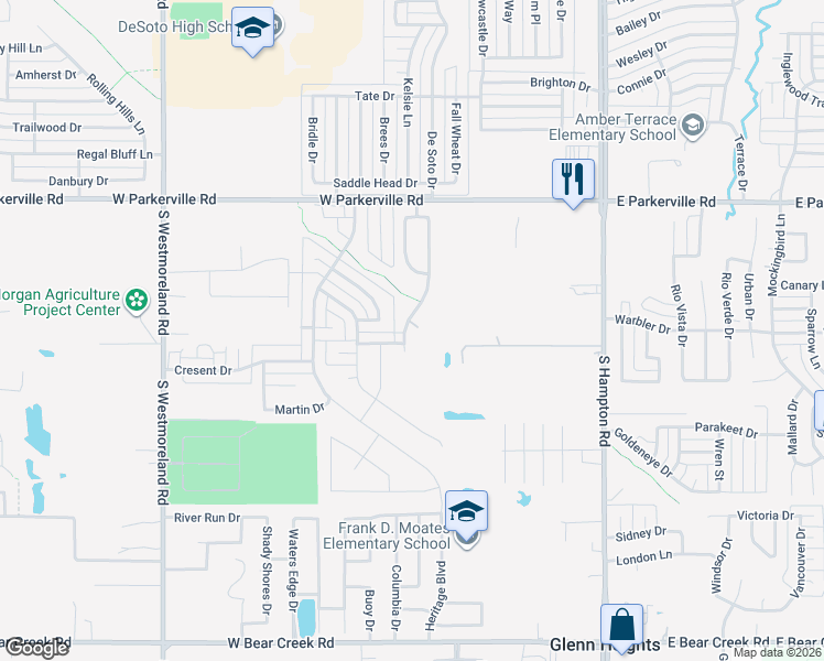 map of restaurants, bars, coffee shops, grocery stores, and more near 1112 Meadowlark Lane in DeSoto