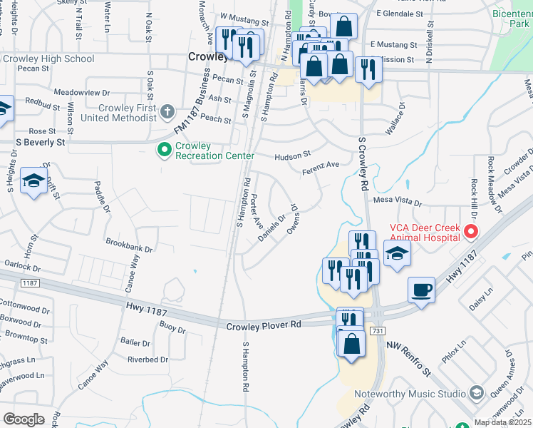 map of restaurants, bars, coffee shops, grocery stores, and more near 532 Baldwin Avenue in Crowley