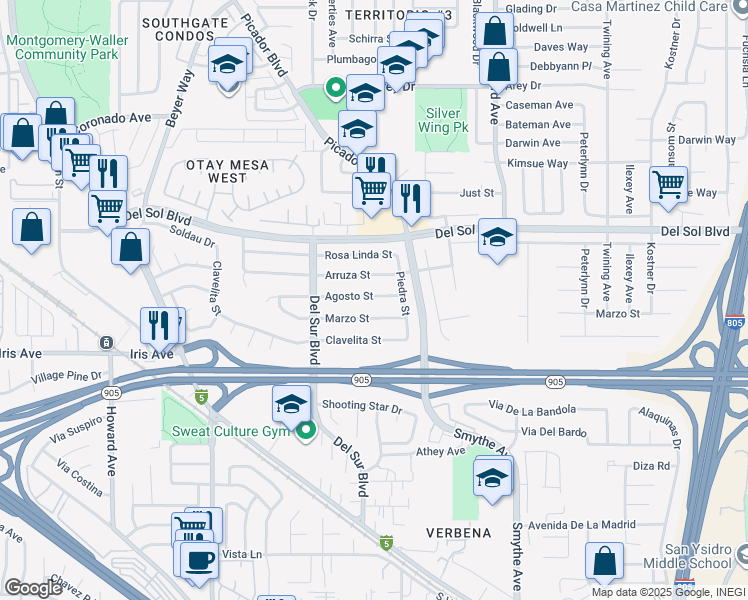 map of restaurants, bars, coffee shops, grocery stores, and more near 3731 Agosto Street in San Diego