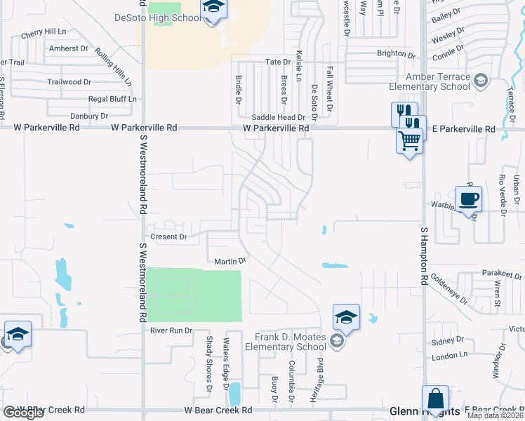 map of restaurants, bars, coffee shops, grocery stores, and more near 1105 Canterbury Trail in DeSoto