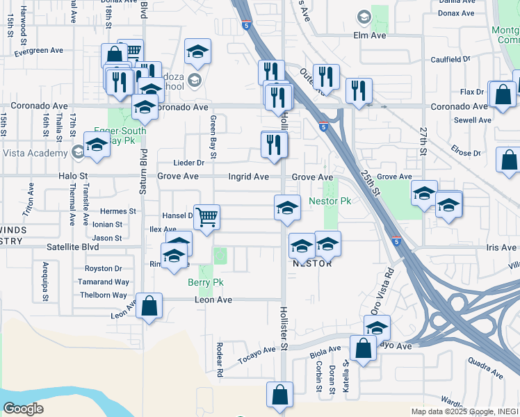 map of restaurants, bars, coffee shops, grocery stores, and more near 2231 Judith Avenue in San Diego