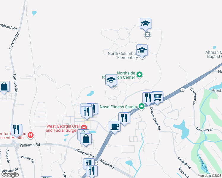 map of restaurants, bars, coffee shops, grocery stores, and more near 2002 American Way in Columbus