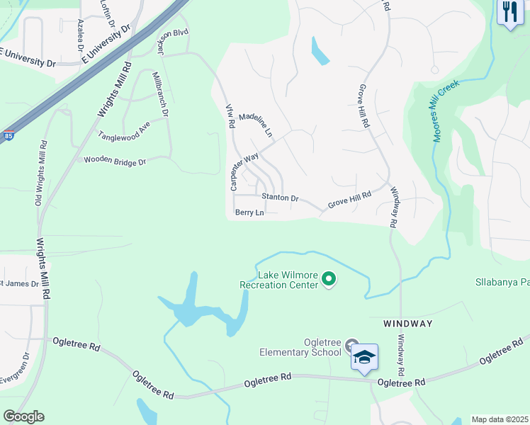 map of restaurants, bars, coffee shops, grocery stores, and more near Berry Lane in Auburn